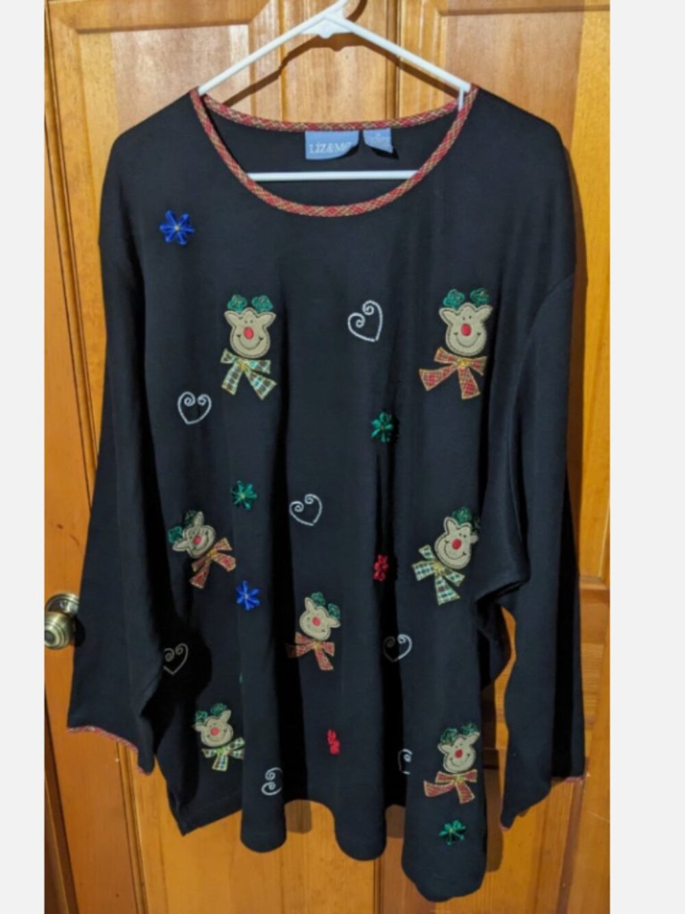 Y2K Liz & Me Holiday Christmas Black Sweater Size 5X 30/32W Beaded Embroidery